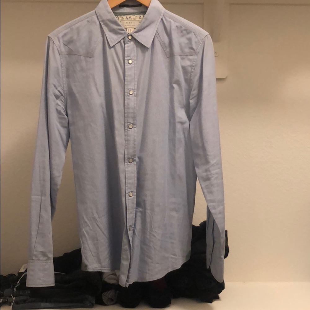Medium blue striped button down